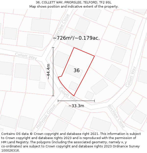 36, COLLETT WAY, PRIORSLEE, TELFORD, TF2 9SL: Plot and title map