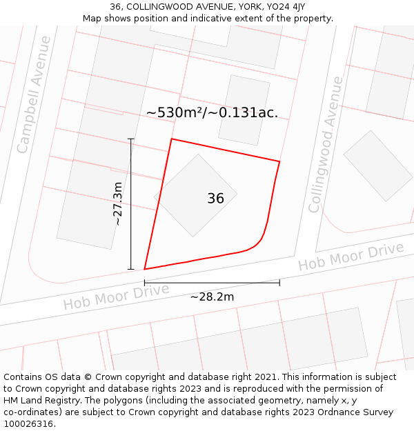 36, COLLINGWOOD AVENUE, YORK, YO24 4JY: Plot and title map