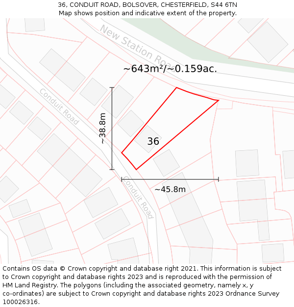 36, CONDUIT ROAD, BOLSOVER, CHESTERFIELD, S44 6TN: Plot and title map