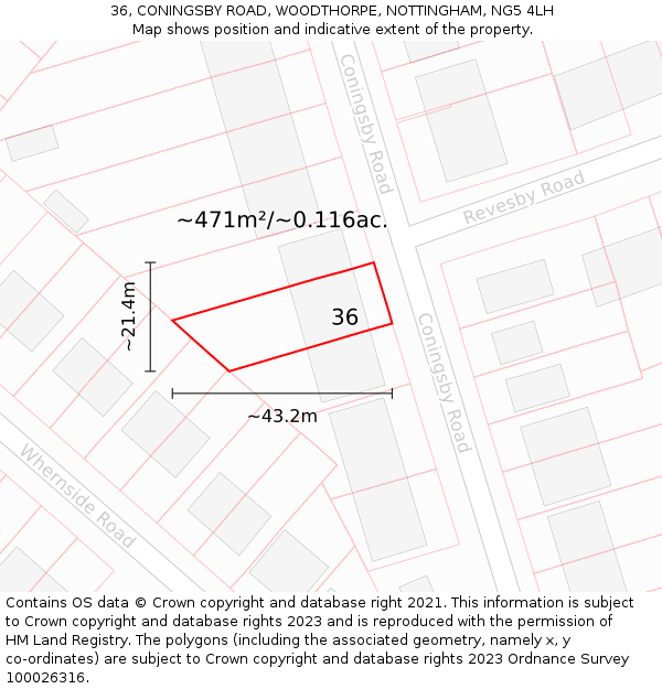 36, CONINGSBY ROAD, WOODTHORPE, NOTTINGHAM, NG5 4LH: Plot and title map