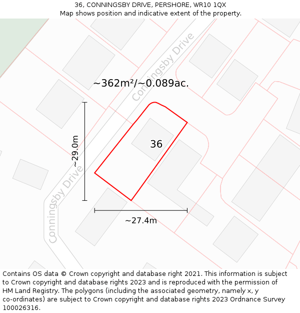 36, CONNINGSBY DRIVE, PERSHORE, WR10 1QX: Plot and title map