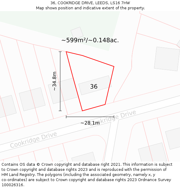 36, COOKRIDGE DRIVE, LEEDS, LS16 7HW: Plot and title map