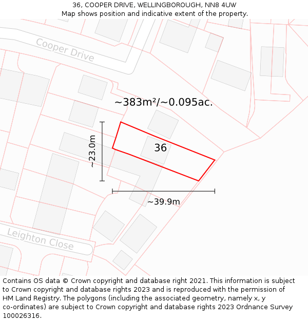 36, COOPER DRIVE, WELLINGBOROUGH, NN8 4UW: Plot and title map