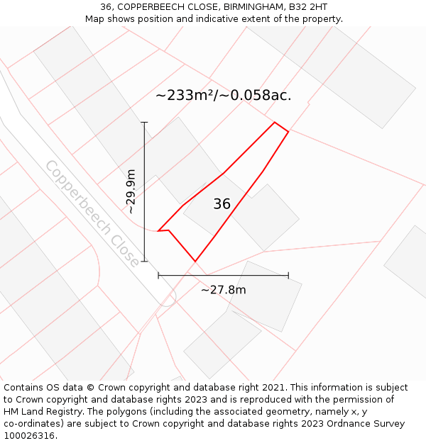 36, COPPERBEECH CLOSE, BIRMINGHAM, B32 2HT: Plot and title map