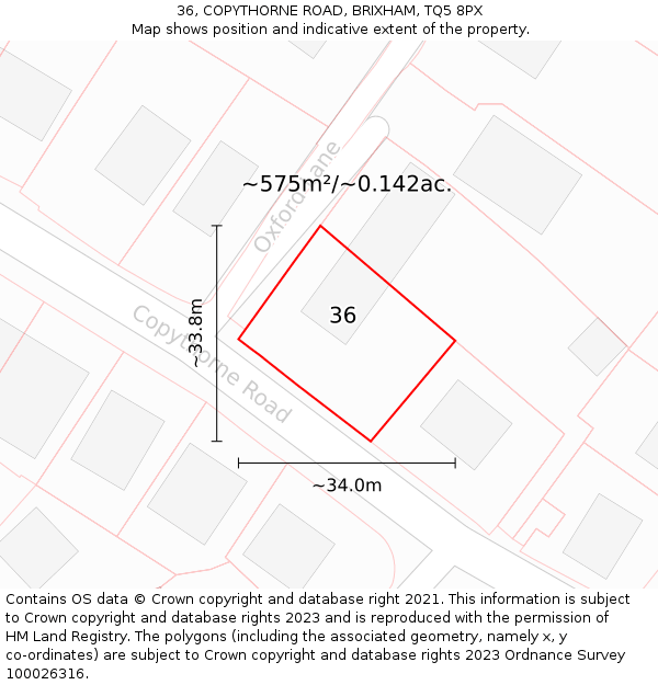 36, COPYTHORNE ROAD, BRIXHAM, TQ5 8PX: Plot and title map