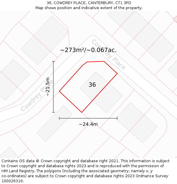 36, COWDREY PLACE, CANTERBURY, CT1 3PD: Plot and title map