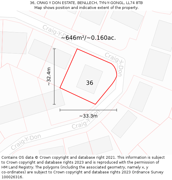 36, CRAIG Y DON ESTATE, BENLLECH, TYN-Y-GONGL, LL74 8TB: Plot and title map