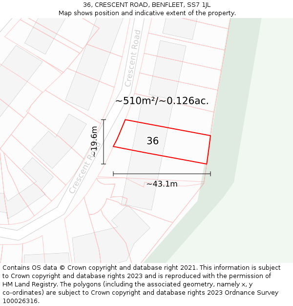 36, CRESCENT ROAD, BENFLEET, SS7 1JL: Plot and title map