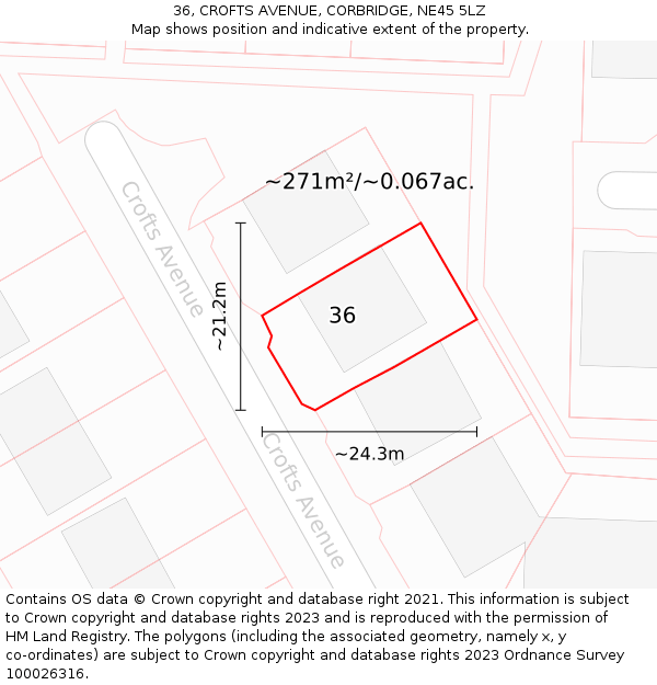 36, CROFTS AVENUE, CORBRIDGE, NE45 5LZ: Plot and title map