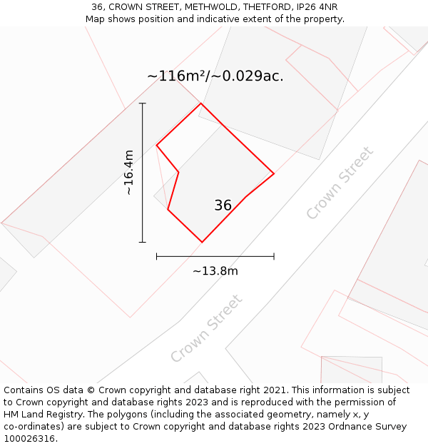 36, CROWN STREET, METHWOLD, THETFORD, IP26 4NR: Plot and title map