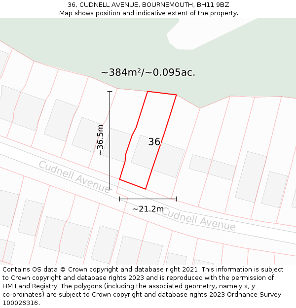 36, CUDNELL AVENUE, BOURNEMOUTH, BH11 9BZ: Plot and title map