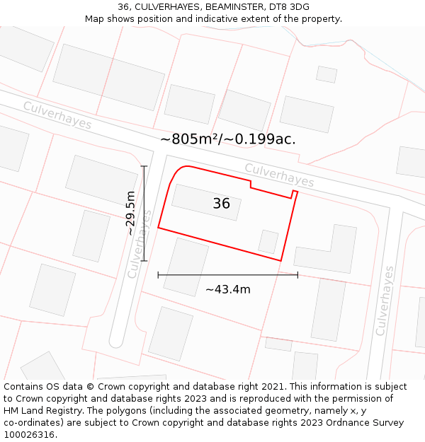 36, CULVERHAYES, BEAMINSTER, DT8 3DG: Plot and title map