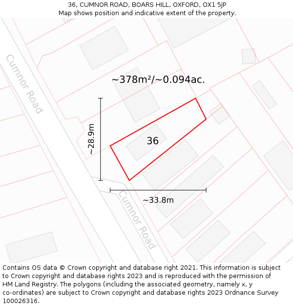 36, CUMNOR ROAD, BOARS HILL, OXFORD, OX1 5JP: Plot and title map