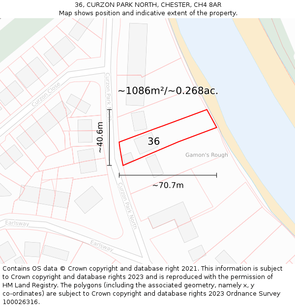 36, CURZON PARK NORTH, CHESTER, CH4 8AR: Plot and title map