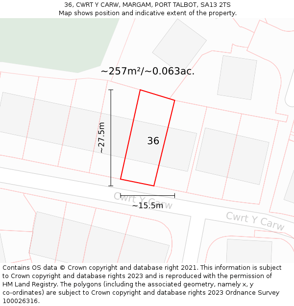 36, CWRT Y CARW, MARGAM, PORT TALBOT, SA13 2TS: Plot and title map