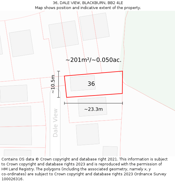 36, DALE VIEW, BLACKBURN, BB2 4LE: Plot and title map