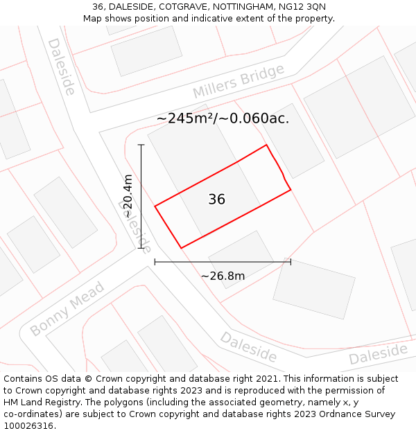 36, DALESIDE, COTGRAVE, NOTTINGHAM, NG12 3QN: Plot and title map