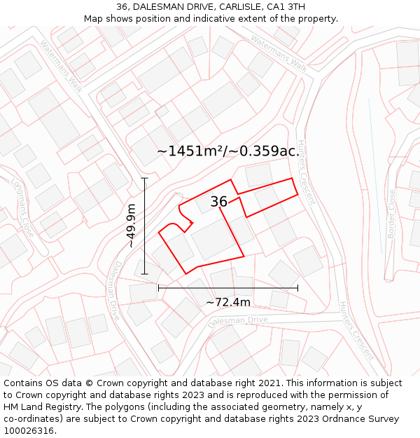 36, DALESMAN DRIVE, CARLISLE, CA1 3TH: Plot and title map