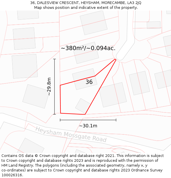 36, DALESVIEW CRESCENT, HEYSHAM, MORECAMBE, LA3 2JQ: Plot and title map