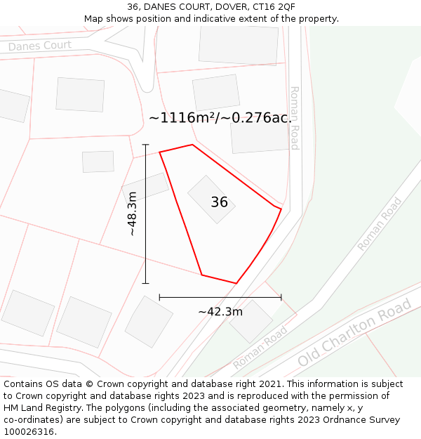 36, DANES COURT, DOVER, CT16 2QF: Plot and title map