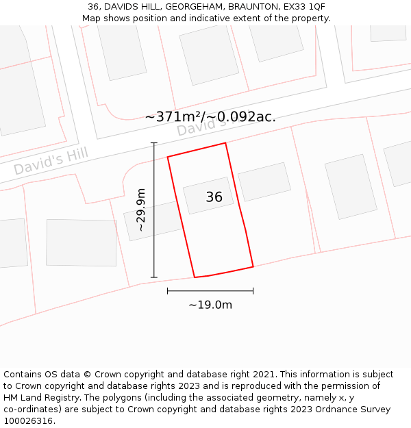 36, DAVIDS HILL, GEORGEHAM, BRAUNTON, EX33 1QF: Plot and title map