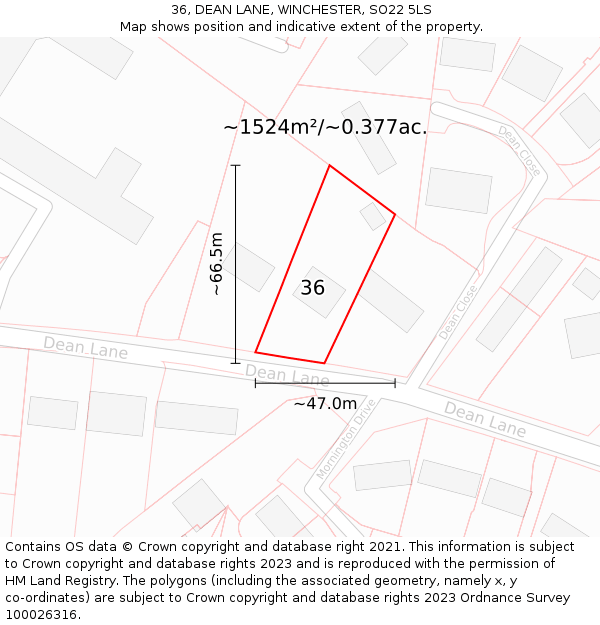 36, DEAN LANE, WINCHESTER, SO22 5LS: Plot and title map