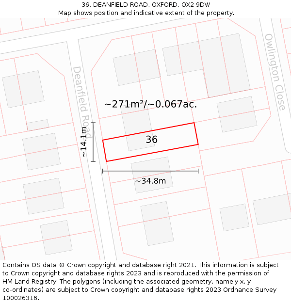 36, DEANFIELD ROAD, OXFORD, OX2 9DW: Plot and title map