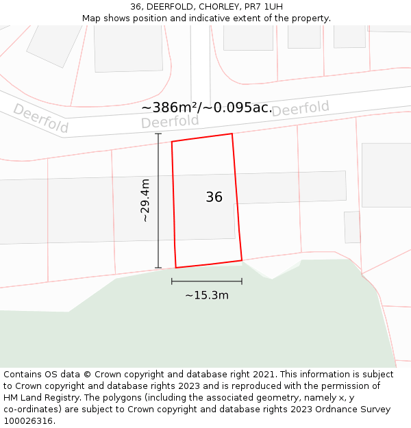 36, DEERFOLD, CHORLEY, PR7 1UH: Plot and title map