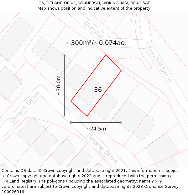 36, DELANE DRIVE, WINNERSH, WOKINGHAM, RG41 5AT: Plot and title map