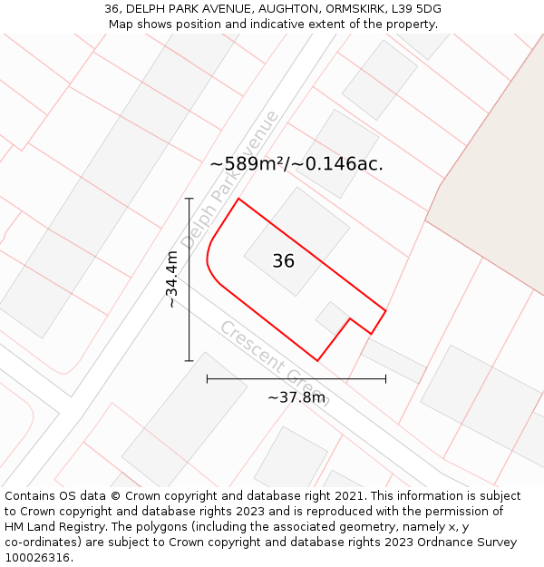 36, DELPH PARK AVENUE, AUGHTON, ORMSKIRK, L39 5DG: Plot and title map