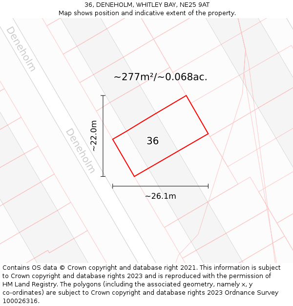 36, DENEHOLM, WHITLEY BAY, NE25 9AT: Plot and title map