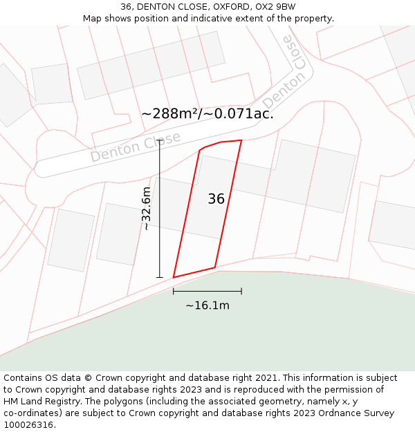 36, DENTON CLOSE, OXFORD, OX2 9BW: Plot and title map