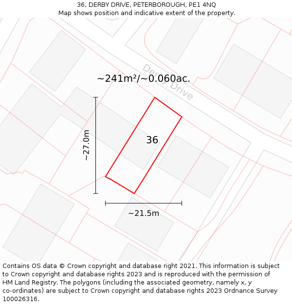 36, DERBY DRIVE, PETERBOROUGH, PE1 4NQ: Plot and title map