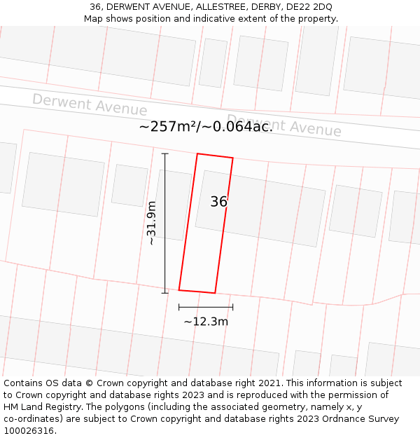 36, DERWENT AVENUE, ALLESTREE, DERBY, DE22 2DQ: Plot and title map