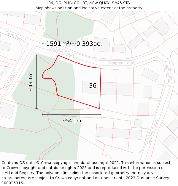 36, DOLPHIN COURT, NEW QUAY, SA45 9TA: Plot and title map