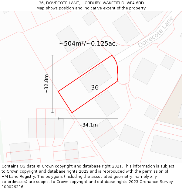 36, DOVECOTE LANE, HORBURY, WAKEFIELD, WF4 6BD: Plot and title map