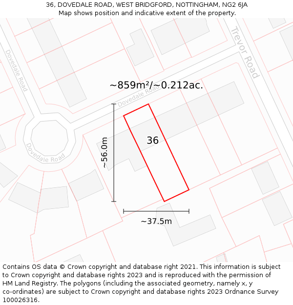 36, DOVEDALE ROAD, WEST BRIDGFORD, NOTTINGHAM, NG2 6JA: Plot and title map