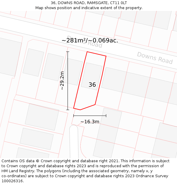 36, DOWNS ROAD, RAMSGATE, CT11 0LT: Plot and title map