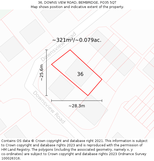 36, DOWNS VIEW ROAD, BEMBRIDGE, PO35 5QT: Plot and title map