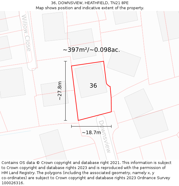 36, DOWNSVIEW, HEATHFIELD, TN21 8PE: Plot and title map