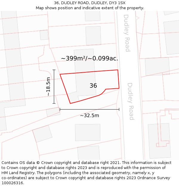 36, DUDLEY ROAD, DUDLEY, DY3 1SX: Plot and title map