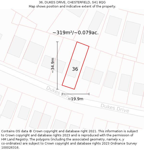 36, DUKES DRIVE, CHESTERFIELD, S41 8QG: Plot and title map