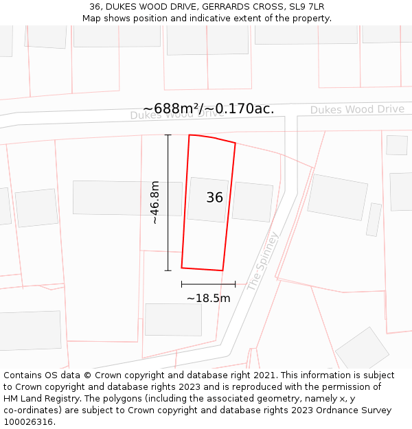 36, DUKES WOOD DRIVE, GERRARDS CROSS, SL9 7LR: Plot and title map