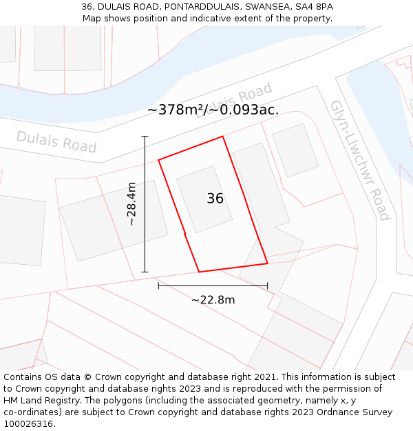 36, DULAIS ROAD, PONTARDDULAIS, SWANSEA, SA4 8PA: Plot and title map