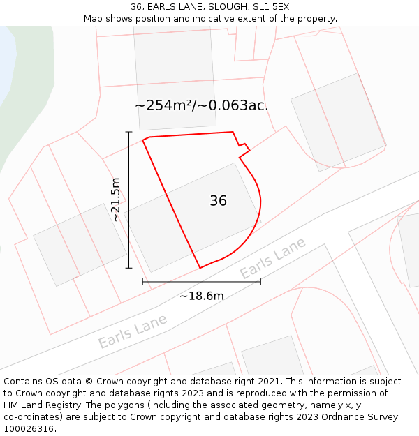 36, EARLS LANE, SLOUGH, SL1 5EX: Plot and title map