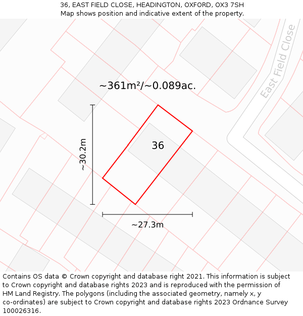 36, EAST FIELD CLOSE, HEADINGTON, OXFORD, OX3 7SH: Plot and title map