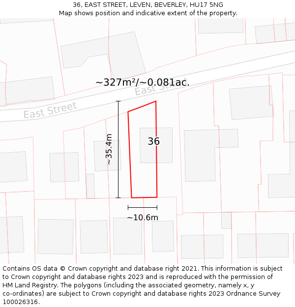 36, EAST STREET, LEVEN, BEVERLEY, HU17 5NG: Plot and title map