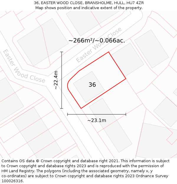 36, EASTER WOOD CLOSE, BRANSHOLME, HULL, HU7 4ZR: Plot and title map