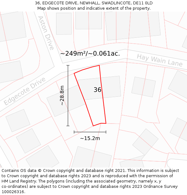 36, EDGECOTE DRIVE, NEWHALL, SWADLINCOTE, DE11 0LD: Plot and title map