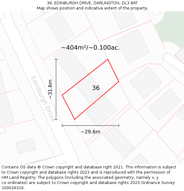 36, EDINBURGH DRIVE, DARLINGTON, DL3 8AT: Plot and title map